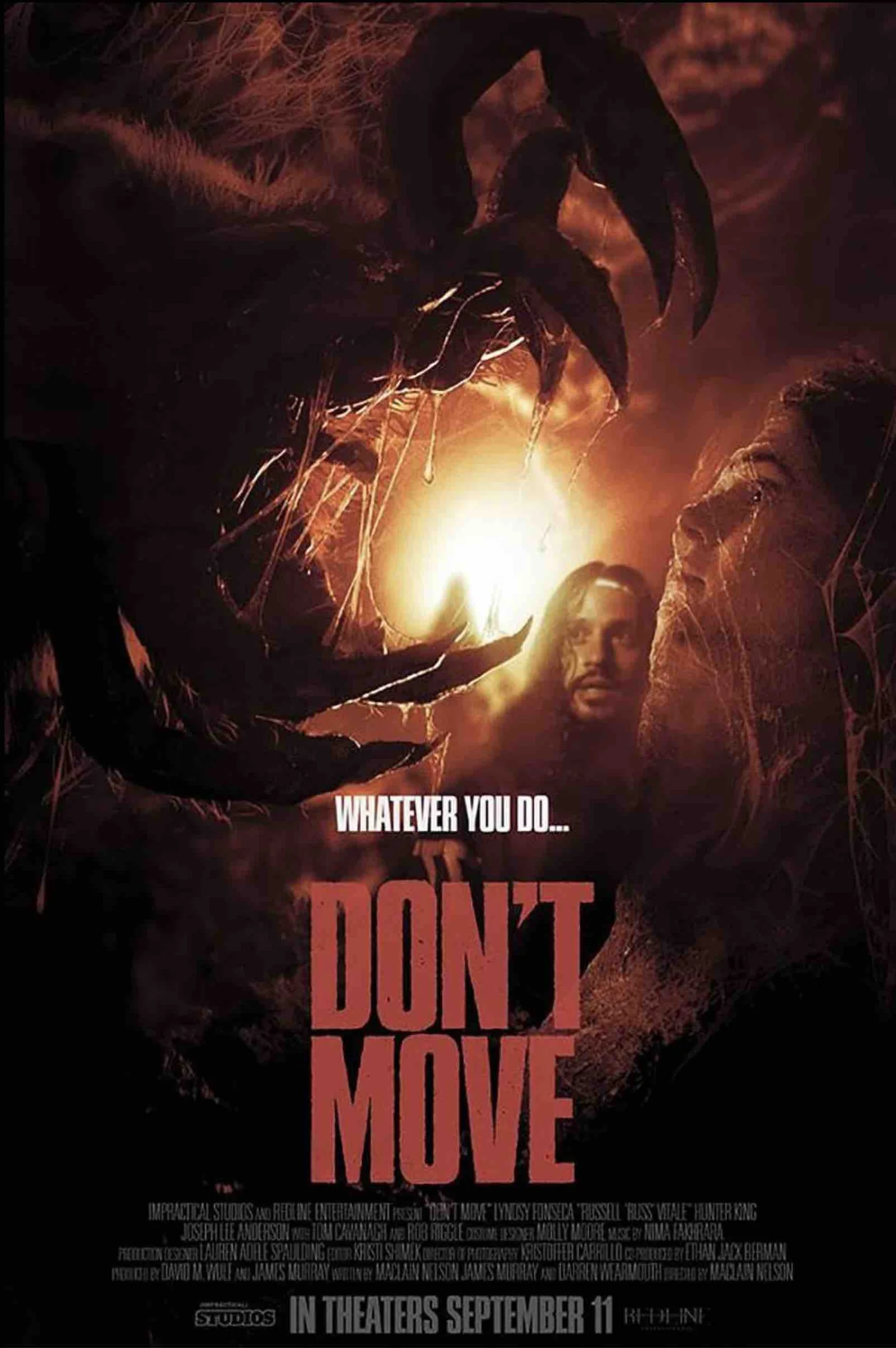 Offizielles Kinoposter zu Don't Move (2026) mit der Riesenspinne